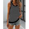 Zeagoo Womens Summer Crochet Sleeveless Sweater Vest Round Neck Hollow Out Knit Tank Tops Casual Loose Cami Tops(Tw599- Stripe White)