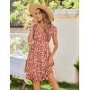 Zeagoo Womens Summer Dress Mini Petal Short Sleeve Dresses Pleated Button Down V Neck Floral Beach Swing Vacation Dress 2025(01-floral Red White)