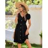 Zeagoo Womens Summer Dress Mini Petal Short Sleeve Dresses Pleated Button Down V Neck Floral Beach Swing Vacation Dress 2025(Black)
