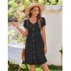 Zeagoo Womens Summer Dress Mini Petal Short Sleeve Dresses Pleated Button Down V Neck Floral Beach Swing Vacation Dress 2025(Black)