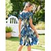 Zeagoo Womens Summer Dress Mini Petal Short Sleeve Dresses Pleated Button Down V Neck Floral Beach Swing Vacation Dress 2025(Blue Leaf)