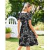Zeagoo Womens Summer Dress Mini Petal Short Sleeve Dresses Pleated Button Down V Neck Floral Beach Swing Vacation Dress 2025(Floral Black)