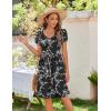 Zeagoo Womens Summer Dress Mini Petal Short Sleeve Dresses Pleated Button Down V Neck Floral Beach Swing Vacation Dress 2025(Floral Black)