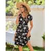 Zeagoo Womens Summer Dress Mini Petal Short Sleeve Dresses Pleated Button Down V Neck Floral Beach Swing Vacation Dress 2025(Floral Black White)