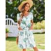 Zeagoo Womens Summer Dress Mini Petal Short Sleeve Dresses Pleated Button Down V Neck Floral Beach Swing Vacation Dress 2025(Leaf Blue Green)