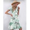 Zeagoo Womens Summer Dress Mini Petal Short Sleeve Dresses Pleated Button Down V Neck Floral Beach Swing Vacation Dress 2025(Leaf Blue Green)
