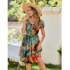 Zeagoo Womens Summer Dress Mini Petal Short Sleeve Dresses Pleated Button Down V Neck Floral Beach Swing Vacation Dress 2025(Leaf Blue Red)