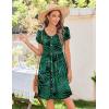 Zeagoo Womens Summer Dress Mini Petal Short Sleeve Dresses Pleated Button Down V Neck Floral Beach Swing Vacation Dress 2025(Leaf Green 1)