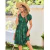 Zeagoo Womens Summer Dress Mini Petal Short Sleeve Dresses Pleated Button Down V Neck Floral Beach Swing Vacation Dress 2025(Leaf Green 1)