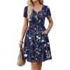 Zeagoo Womens Summer Dress Mini Petal Short Sleeve Dresses Pleated Button Down V Neck Floral Beach Swing Vacation Dress 2025(Sf180)
