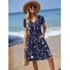 Zeagoo Womens Summer Dress Mini Petal Short Sleeve Dresses Pleated Button Down V Neck Floral Beach Swing Vacation Dress 2025(Sf180)