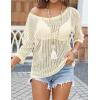 Zeagoo Womens Summer Tops Crochet Sweaters Resort Wear 3/4 Sleeve Hollow Out Knit Tops 2026 Beach Coverup(Apricot)