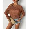 Zeagoo Womens Summer Tops Crochet Sweaters Resort Wear 3/4 Sleeve Hollow Out Knit Tops 2026 Beach Coverup(Caramel)