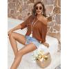 Zeagoo Womens Summer Tops Crochet Sweaters Resort Wear 3/4 Sleeve Hollow Out Knit Tops 2026 Beach Coverup(Caramel)