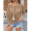 Zeagoo Womens Summer Tops Crochet Sweaters Resort Wear 3/4 Sleeve Hollow Out Knit Tops 2026 Beach Coverup(Khaki)