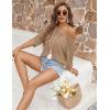 Zeagoo Womens Summer Tops Crochet Sweaters Resort Wear 3/4 Sleeve Hollow Out Knit Tops 2026 Beach Coverup(Khaki)