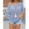 Zeagoo Womens Summer Tops Crochet Sweaters Resort Wear 3/4 Sleeve Hollow Out Knit Tops 2026 Beach Coverup(Light Blue)