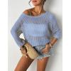 Zeagoo Womens Summer Tops Crochet Sweaters Resort Wear 3/4 Sleeve Hollow Out Knit Tops 2026 Beach Coverup(Light Blue)