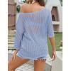 Zeagoo Womens Summer Tops Crochet Sweaters Resort Wear 3/4 Sleeve Hollow Out Knit Tops 2026 Beach Coverup(Light Blue)