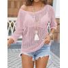 Zeagoo Womens Summer Tops Crochet Sweaters Resort Wear 3/4 Sleeve Hollow Out Knit Tops 2026 Beach Coverup(Pink)