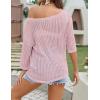 Zeagoo Womens Summer Tops Crochet Sweaters Resort Wear 3/4 Sleeve Hollow Out Knit Tops 2026 Beach Coverup(Pink)