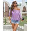 Zeagoo Womens Summer Tops Crochet Sweaters Resort Wear 3/4 Sleeve Hollow Out Knit Tops 2026 Beach Coverup(Purple)