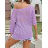 Zeagoo Womens Summer Tops Crochet Sweaters Resort Wear 3/4 Sleeve Hollow Out Knit Tops 2026 Beach Coverup(Purple)
