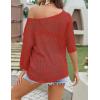 Zeagoo Womens Summer Tops Crochet Sweaters Resort Wear 3/4 Sleeve Hollow Out Knit Tops 2026 Beach Coverup(Red)