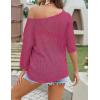 Zeagoo Womens Summer Tops Crochet Sweaters Resort Wear 3/4 Sleeve Hollow Out Knit Tops 2026 Beach Coverup(Rose Red)