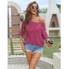 Zeagoo Womens Summer Tops Crochet Sweaters Resort Wear 3/4 Sleeve Hollow Out Knit Tops 2026 Beach Coverup(Rose Red)