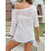 Zeagoo Womens Summer Tops Crochet Sweaters Resort Wear 3/4 Sleeve Hollow Out Knit Tops 2026 Beach Coverup(White)