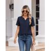 Zeagoo Womens Summer Tops V Neck Short Sleeve Shirts Dressy Casual Blouse Spring Vacation Tshirts Clothes(Navy Blue)