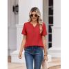 Zeagoo Womens Summer Tops V Neck Short Sleeve Shirts Dressy Casual Blouse Spring Vacation Tshirts Clothes(Red)