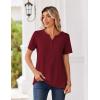 Zeagoo Womens Summer Tops V Neck Short Sleeve Shirts Dressy Casual Blouse Spring Vacation Tshirts Clothes(Wine Red)