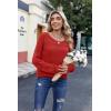 Zeagoo Womens Sweaters Cute Long Sleeve Off The Shoulder Pullover Tops Hollow Out Crochet Dressy Casual Outfits(A-red)