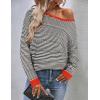 Zeagoo Womens Sweaters Cute Long Sleeve Off The Shoulder Pullover Tops Hollow Out Crochet Dressy Casual Outfits(Black Stripe)