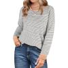 Zeagoo Womens Sweaters Cute Long Sleeve Off The Shoulder Pullover Tops Hollow Out Crochet Dressy Casual Outfits(Gray Stripe)
