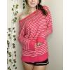 Zeagoo Womens Sweaters Cute Long Sleeve Off The Shoulder Pullover Tops Hollow Out Crochet Dressy Casual Outfits(Hot Pink Stripe)