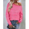 Zeagoo Womens Sweaters Cute Long Sleeve Off The Shoulder Pullover Tops Hollow Out Crochet Dressy Casual Outfits(Hot Pink Stripe)