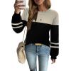 Zeagoo Womens Sweaters Fall 2026 Dressy Casual Long Sleeve Shirts Ribbed Knit Winter Outfits Puff Pullover Jumper Tops(B Apricot Black)
