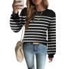 Zeagoo Womens Sweaters Fall 2026 Dressy Casual Long Sleeve Shirts Ribbed Knit Winter Outfits Puff Pullover Jumper Tops(B Black Stripe)