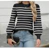 Zeagoo Womens Sweaters Fall 2026 Dressy Casual Long Sleeve Shirts Ribbed Knit Winter Outfits Puff Pullover Jumper Tops(B Black Stripe)