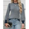 Zeagoo Womens Sweaters Fall 2026 Dressy Casual Long Sleeve Shirts Ribbed Knit Winter Outfits Puff Pullover Jumper Tops(B Blue Stripe)