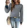 Zeagoo Womens Sweaters Fall 2026 Dressy Casual Long Sleeve Shirts Ribbed Knit Winter Outfits Puff Pullover Jumper Tops(B Blue Stripe)