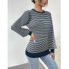 Zeagoo Womens Sweaters Fall 2026 Dressy Casual Long Sleeve Shirts Ribbed Knit Winter Outfits Puff Pullover Jumper Tops(B Blue Stripe)