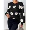 Zeagoo Womens Sweaters Fall 2026 Dressy Casual Long Sleeve Shirts Ribbed Knit Winter Outfits Puff Pullover Jumper Tops(B Floral Black)