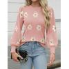 Zeagoo Womens Sweaters Fall 2026 Dressy Casual Long Sleeve Shirts Ribbed Knit Winter Outfits Puff Pullover Jumper Tops(B Floral Pink)
