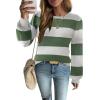 Zeagoo Womens Sweaters Fall 2026 Dressy Casual Long Sleeve Shirts Ribbed Knit Winter Outfits Puff Pullover Jumper Tops(B White Green)