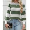 Zeagoo Womens Sweaters Fall 2026 Dressy Casual Long Sleeve Shirts Ribbed Knit Winter Outfits Puff Pullover Jumper Tops(B White Green)