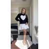 Zeagoo Womens Sweaters Fall 2026 Dressy Casual Long Sleeve Shirts Ribbed Knit Winter Outfits Puff Pullover Jumper Tops(C Black White Heart)